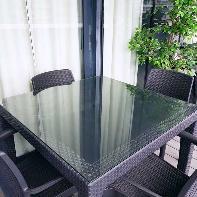 Glass top for garden table.