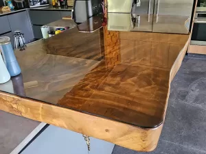 Bronze tinted tempered glass for odd shaped table.